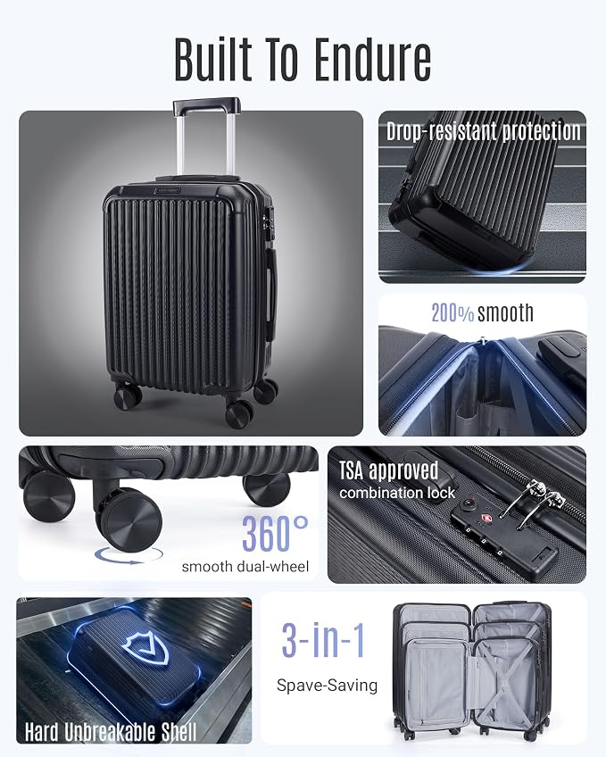 LIGHT FLIGHT Luggage Sets, Durable Hard Shell 3 Piece Set Suitcase - Image 3