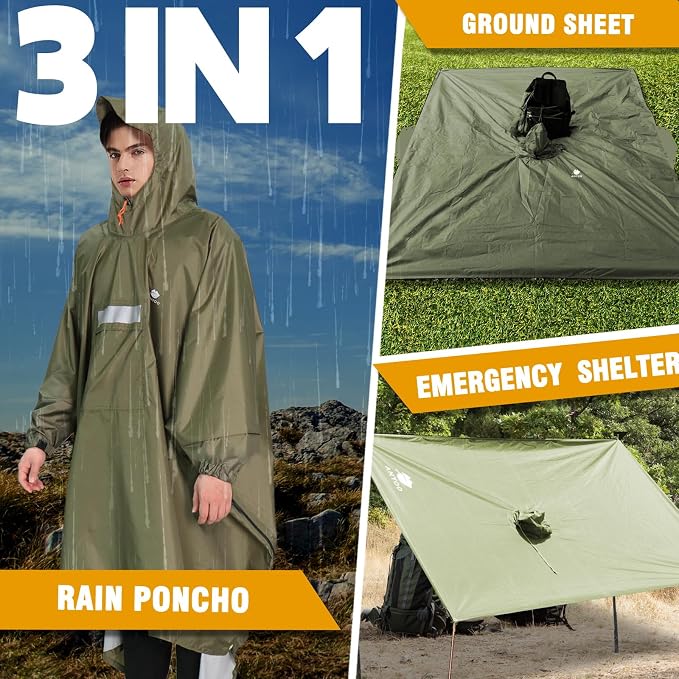 ANYOO Hooded Rain Poncho for Adults Waterproof Lightweight Rain Coat for Men - Image 7