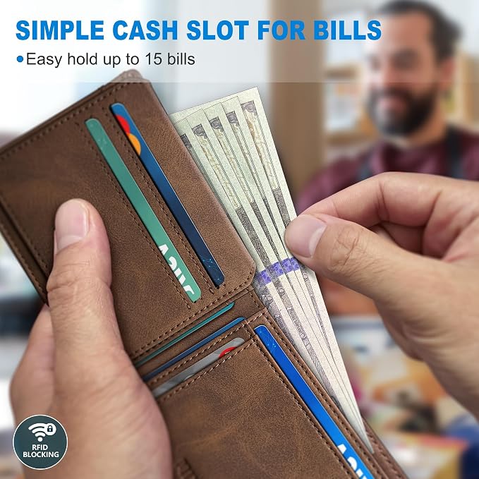 Airtag Wallet for Men, with Cash Pocket 2 ID Window 13 Cards, Slim Leather - Image 4
