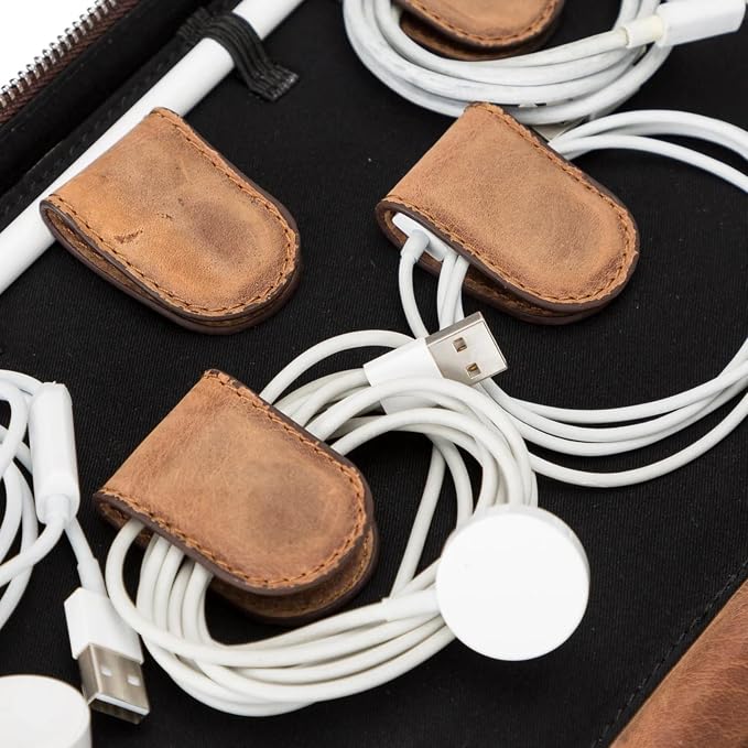 Medicine Handmade Leather Cable Organizer Bag – Full-Grain Leather Travel Tech - Image 5