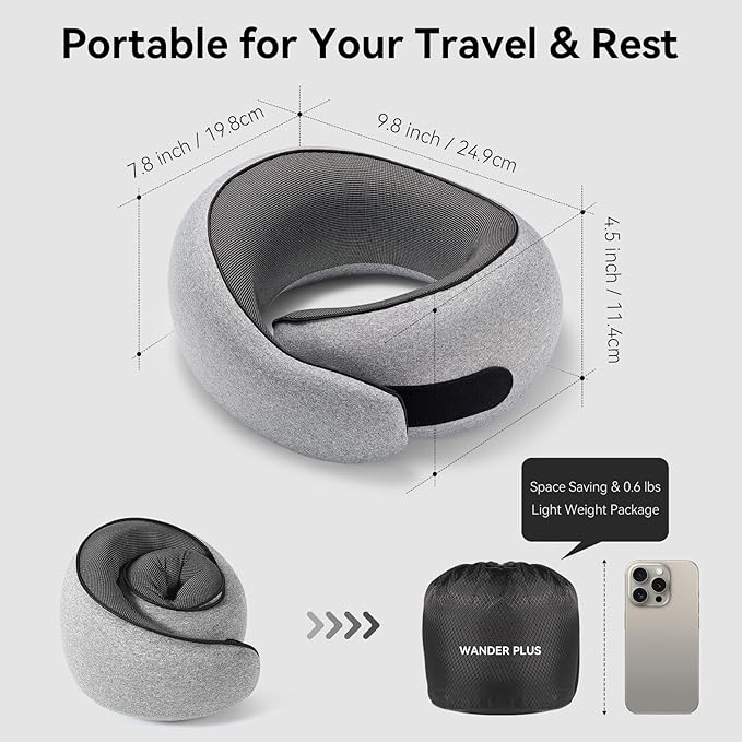 WANDER PLUS® Genuine Travel Pillow, 100% Pure Memory Foam Neck Pillow - Image 3