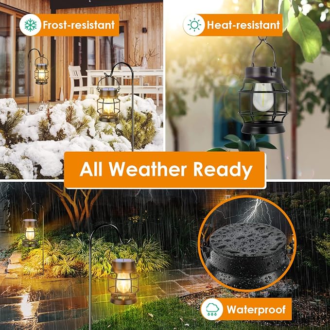 UBright 2 Pack Solar Lantern Lights Outdoor Waterproof Metal Hanging Solar - Image 5