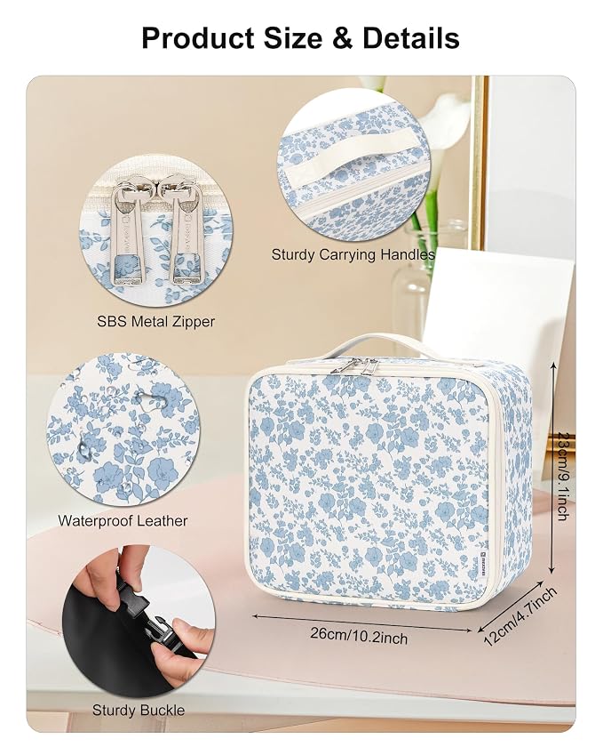 Relavel Travel Makeup Bag with LED Mirror, Portable Cosmetic Train Case with 3 - Image 2