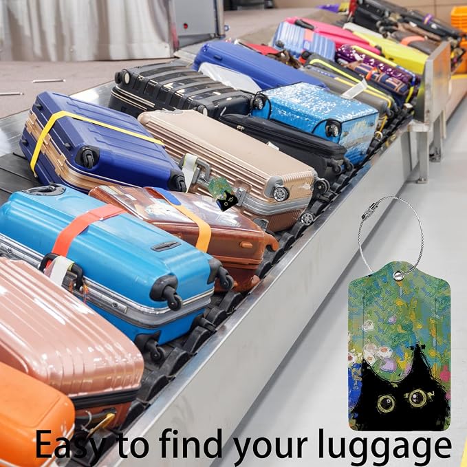 Oil Painting Black Cat 2 Pcs Luggage Tags, Privacy Cover ID Label - Image 5