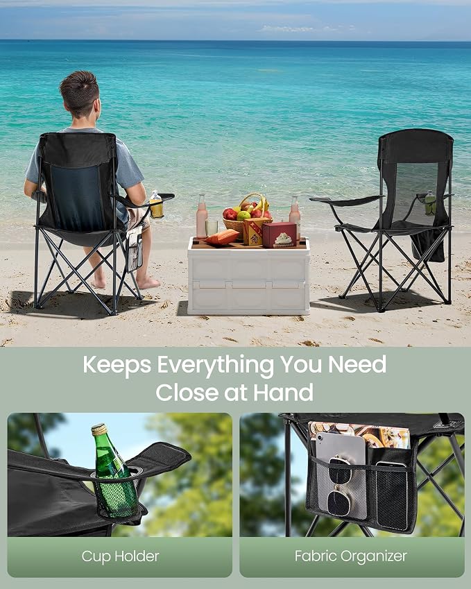 SONGMICS Breathable Camping Chairs, Foldable Outdoor Chairs Set of 2, High Back - Image 6
