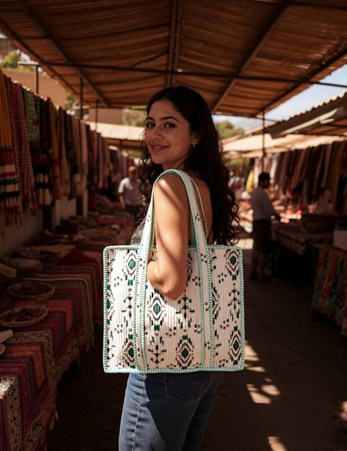 Cotton Quilted Tote Bag for Women – Large Beach & Travel Tote - Image 2