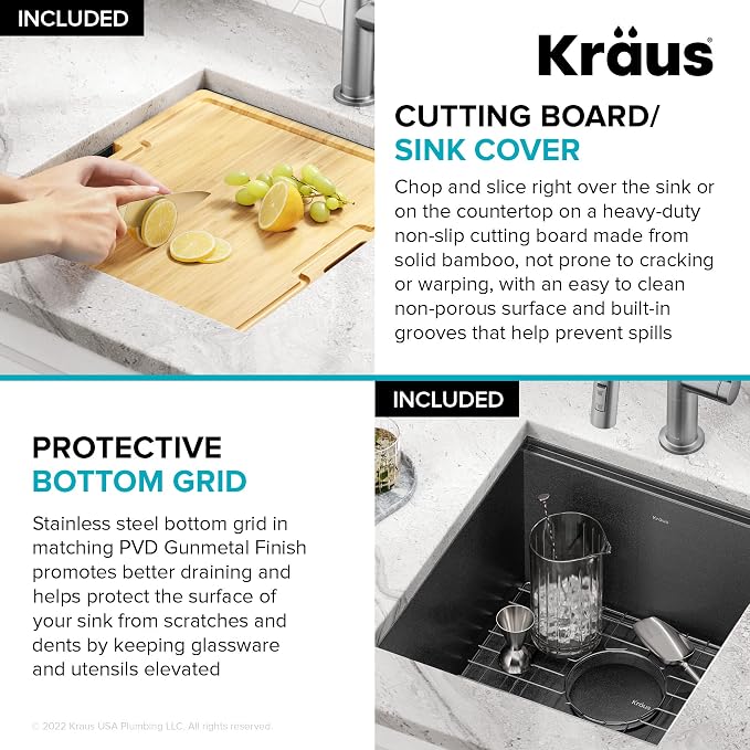 KRAUS Kore Workstation 17-inch Undermount 16 Gauge Black Stainless Kitchen Sink - Image 6