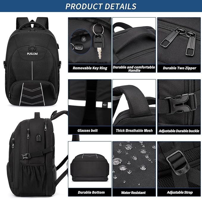 Extra Large Backpack for Men 55L, 18.4Inch Travel Laptop Backpack - Image 4