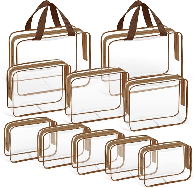 TISRATOK 10 PCS Clear Travel Makeup Toiletry Bag, Plastic PVC Cosmetic TSA by TISRATOK