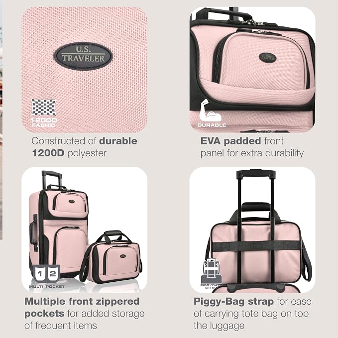 U.S. Traveler Rio Fabric Expandable Carry-on Luggage, Rolling Suitcase - Image 4