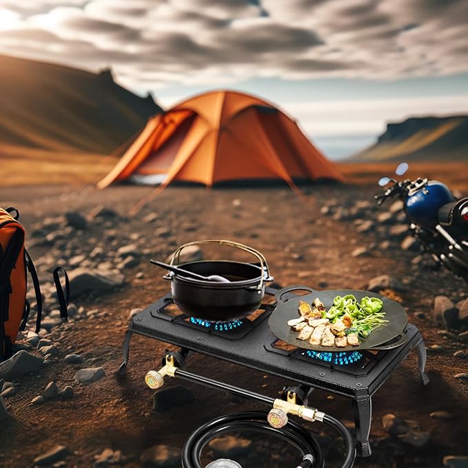 Vivicreate Cast Iron Propane Gas Stove Double Burner Heavy Duty Portable - Image 3