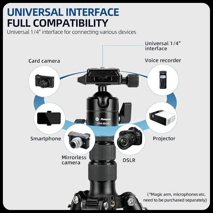 Fotopro 73" Camera Tripod, Aluminum Compact Travel Tripod and Monopod - Image 3