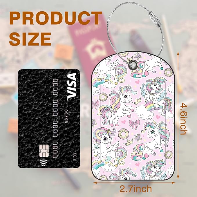 2 Pack PU Luggage Tags for Suitcase, Cute Unicorns Suitcase Tag Leather ID - Image 2