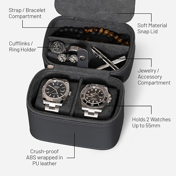 ROTHWELL 2 Watch Travel Case Storage Organizer - Image 3