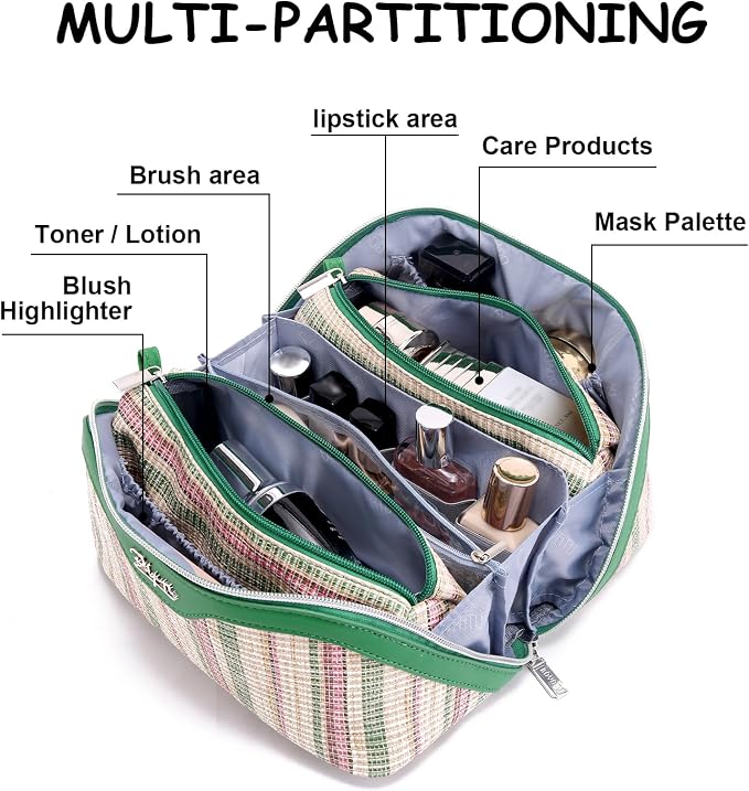 Travel Makeup Bag for Women: Large Capacity Open Flat Make up Bag Set of 3 - Image 6