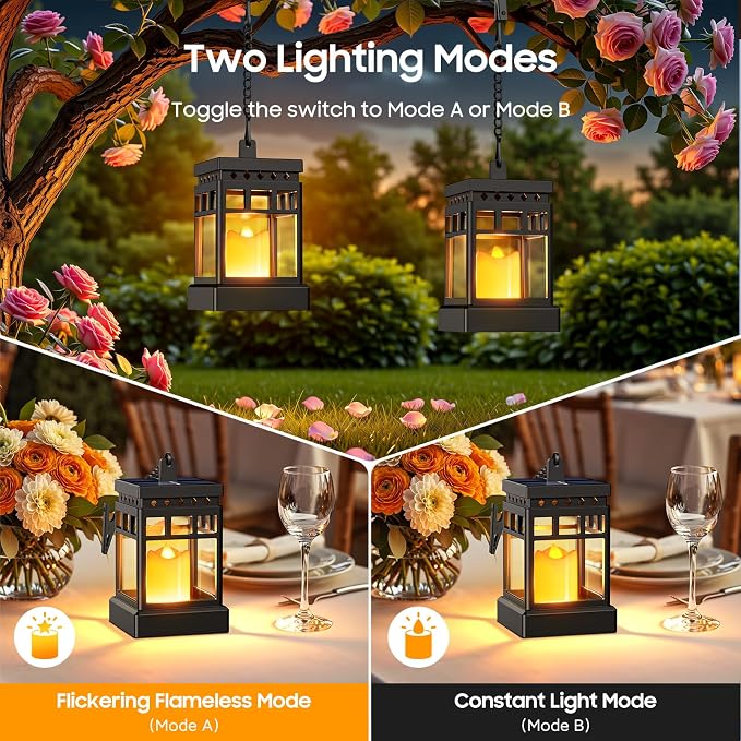 KOOPER Solar Lanterns Outdoor Waterproof, 2 Modes Hanging Solar Lantern - Image 2