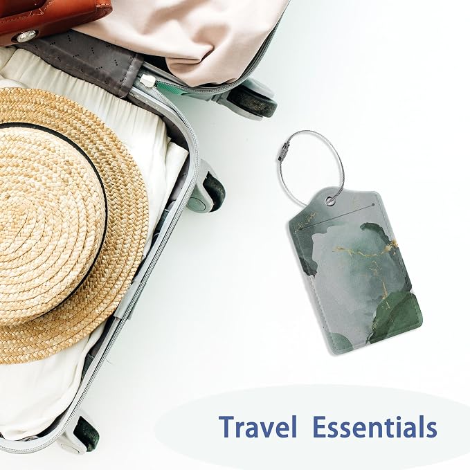 2Pcs Luggage Tag for Suitcase Green Ink Abstract Marble Cute Suitcase Tag - Image 5