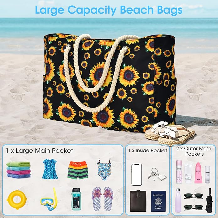 Becokan Beach Bag Large Beach Tote Bag - Image 7