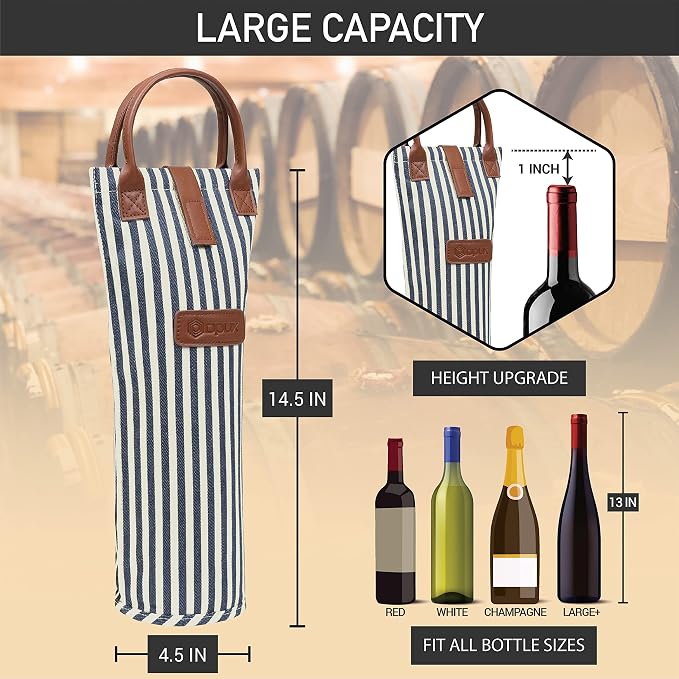 opux Wine Bag Single Bottle Carrier Tote, Insulated Travel Wine Cooler Bag - Image 3