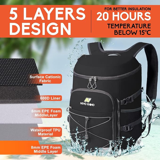N NEVO RHINO Backpack Coolers Insulated Leak Proof 36/54 Cans, Portable - Image 2