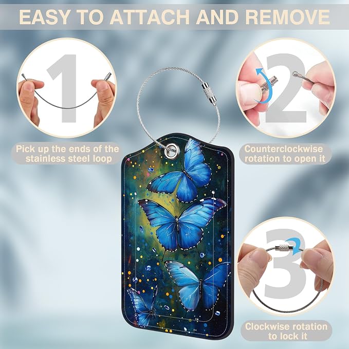 2 Pcs Watercolor Blue Butterfly Luggage Tags - Image 4