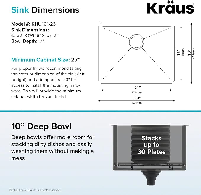 KRAUS Standart PRO™ 23-inch 16 Gauge Undermount Single Bowl Stainless Steel - Image 5