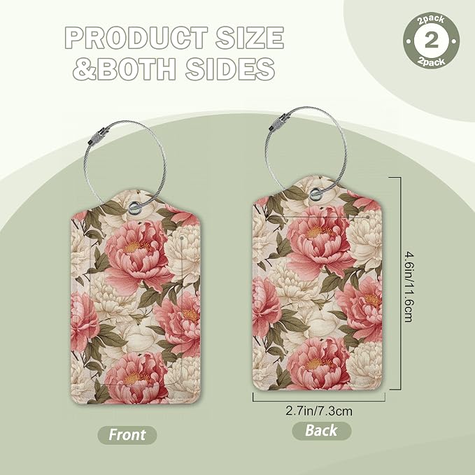 2 Pcs Peony Pink Flowers Retro Luggage Tags, Cruise Luggage Tag - Image 2