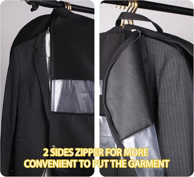 Garment Bags for Travel, 2 Pack 43" Hanging Garment Bags for Men, Double Sides - Image 3