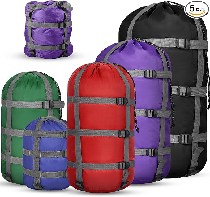 5 Pack Compression Stuff Sack 5 Assorted Size Sleeping Bag Stuff Sack by SilTriangle