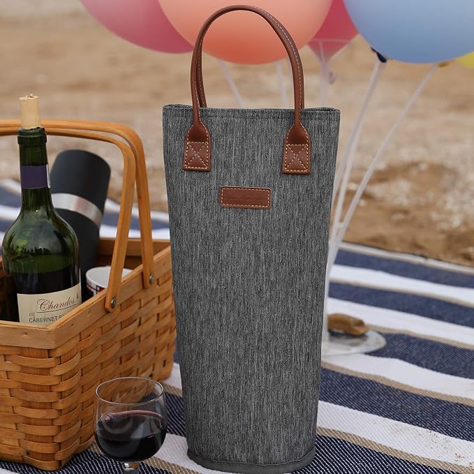 Single Bottle Insulated Wine Tote, 1 Bottle Wine Carrier Bag Padded Wine Cooler - Image 8
