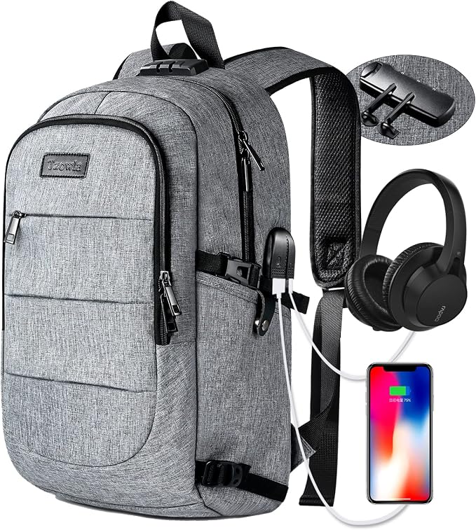 Laptop Backpack for unisex, Anti Theft Water Resistant Travel Work Backpack by Tzowla