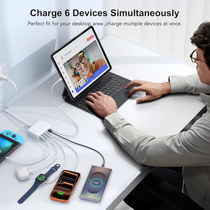 USB C Fast Charger, 100W GaN 6 Port Type C Charging Station Hub Block Cube - Image 5