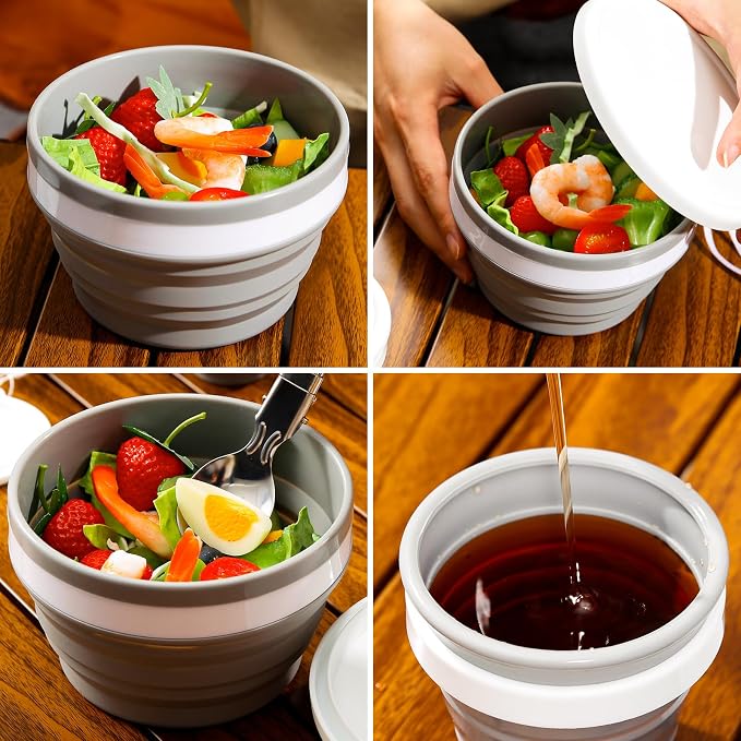 Odoland Camping Mess Kit Silicone Collapsible Bowl, Cup & Stainless Steel Spoon - Image 5