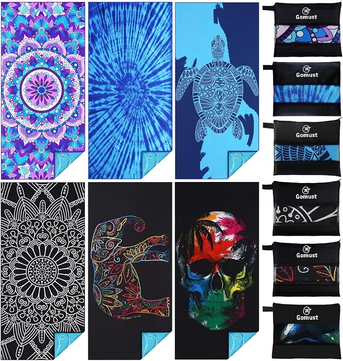 6 Pack Lightweight Thin Beach Towel Oversized 71"x32" Big Extra Large by Gomust