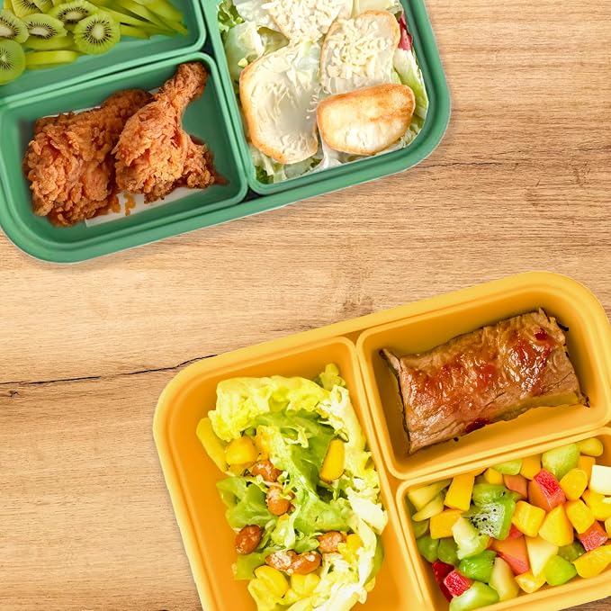 Platinum Silicone Bento Lunch Box Set of 2 – 3 Compartments, Microwave & - Image 5