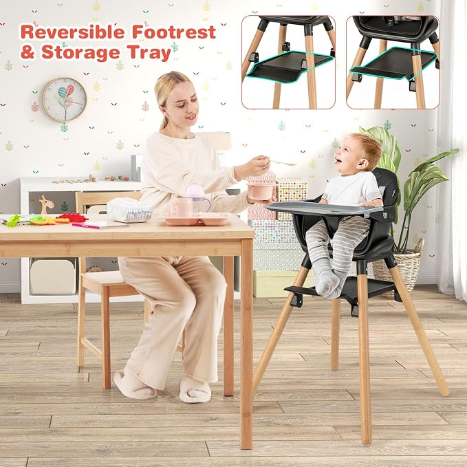 HONEY JOY Baby High Chair, 6 In 1 Convertible Wooden Highchair - Image 8