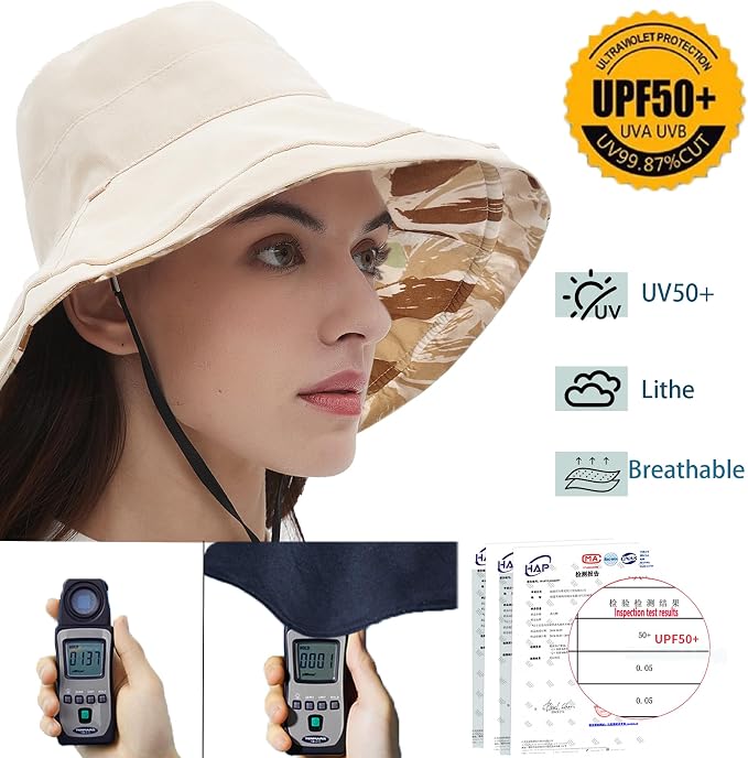 vidsel Womens Sun Hats Wide Brim Reversible Bucket Cotton Hat Packable Summer - Image 4