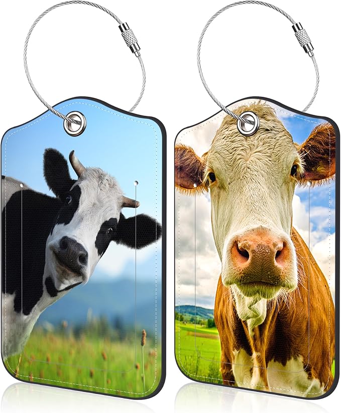 2 Pack Luggage Tag for Suitcase Funny Cow Leather Suitcase Tags by Unknown