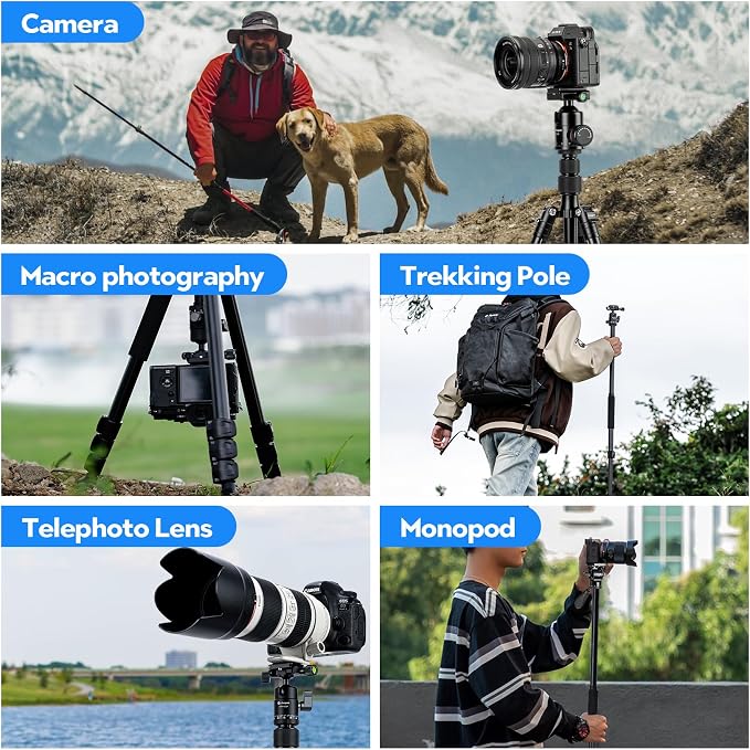 Fotopro 78" Camera Tripod, Aluminum Compact Travel Tripod and Monopod - Image 6