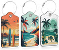 Tropical Turtle Beach Art 3 PCS Luggage Tags, Vintage Coastal Leather Suitcase by Losthll