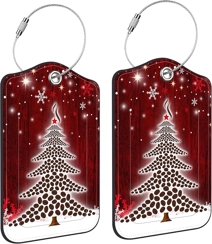 2 PCS Leather Luggage Tags for Suitcase Christmas Tree Snowflake Red Travel by Unknown