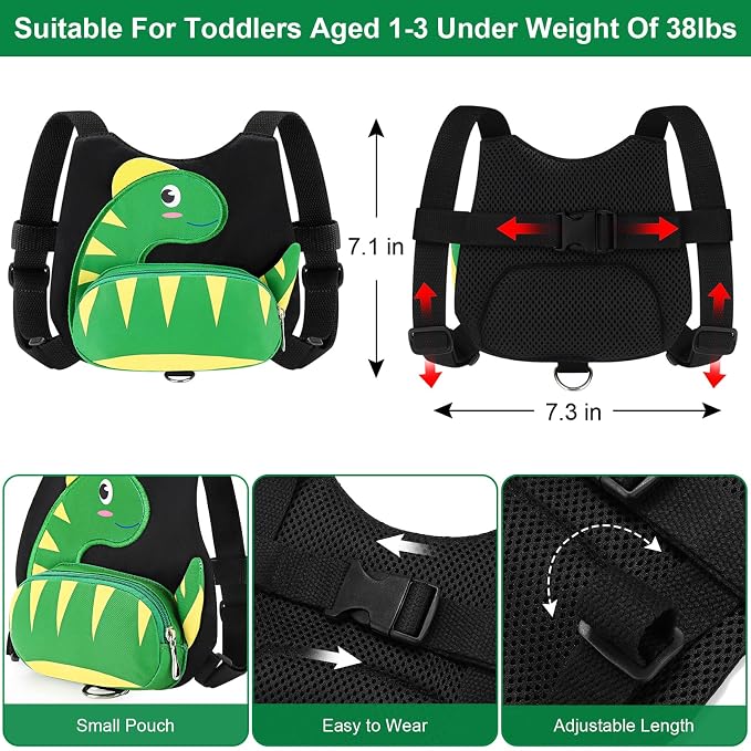 Accmor Toddler Harness Leash + Anti Lost Wrist Link, Cute Dinosaur Kids Harness - Image 2
