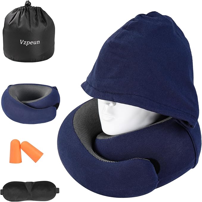 Travel Pillow - Hooded Neck Pillow Airplane Memory Foam Filling by Vzpeun
