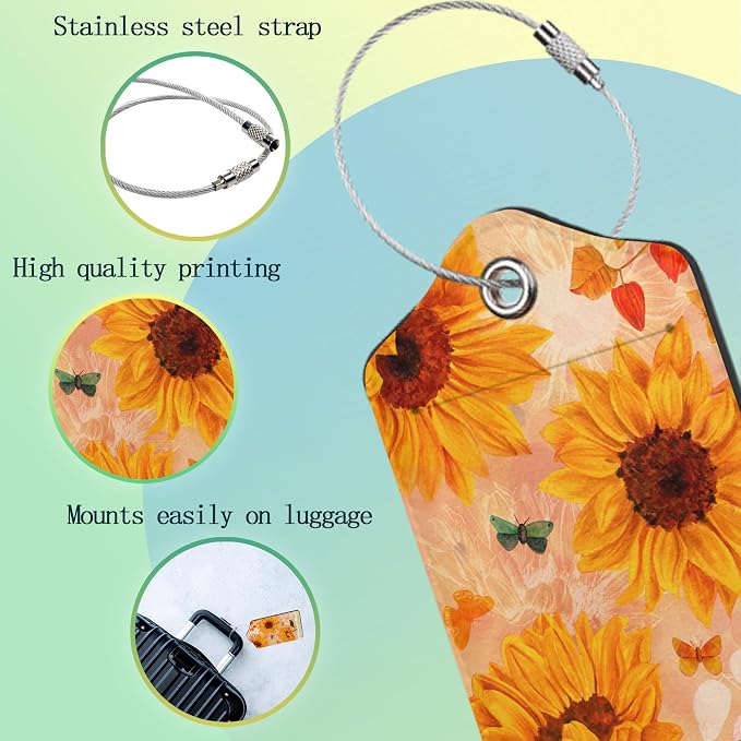 Sunflowers Luggage Tags Set of 2 Butterfly Retro Leather Suitcase Tags - Image 4