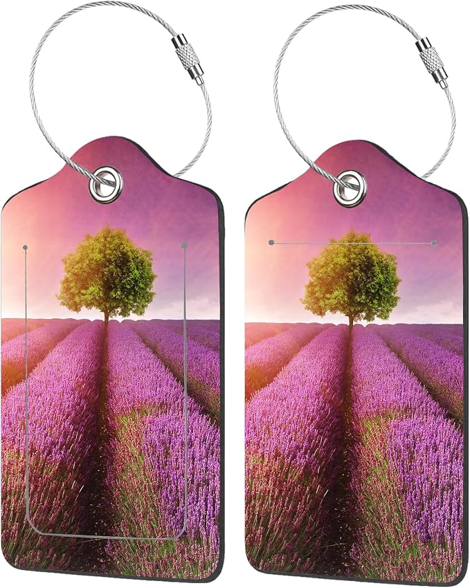2 Pack Luggage Tags for Suitcases, Stunning Lavender Field Luggage Tag by EOBKLAX