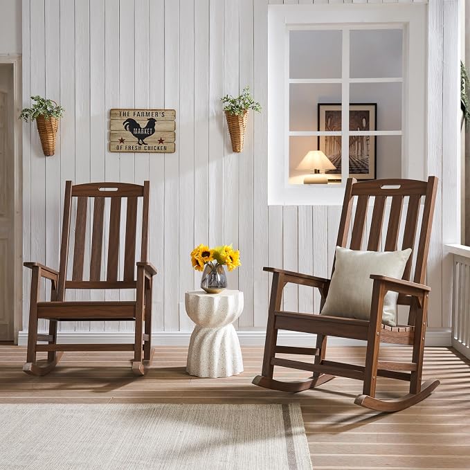 Psilvam Outdoor Rocking Chair Set of 2, Poly Lumber Oversized Rocking Chair - Image 2