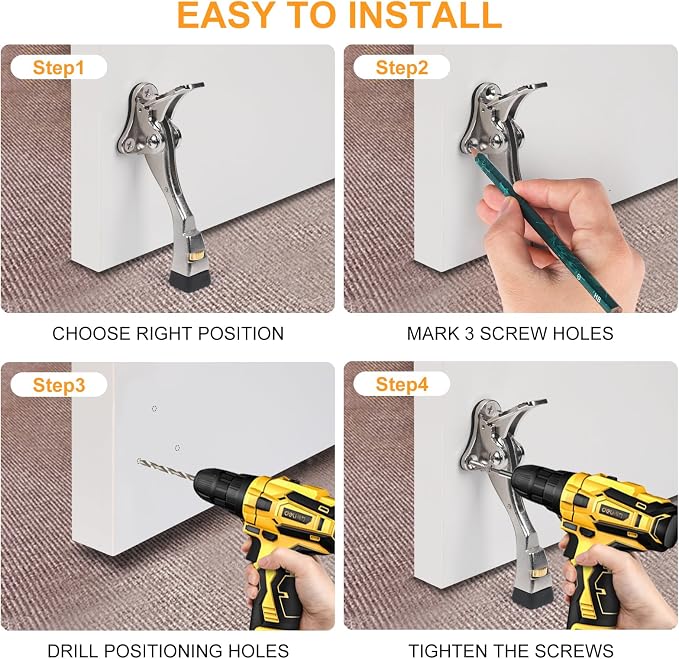 4 Packs Heavy Duty Kickdown Door Stopper, One Touch Adjustable Kickdown Door - Image 7