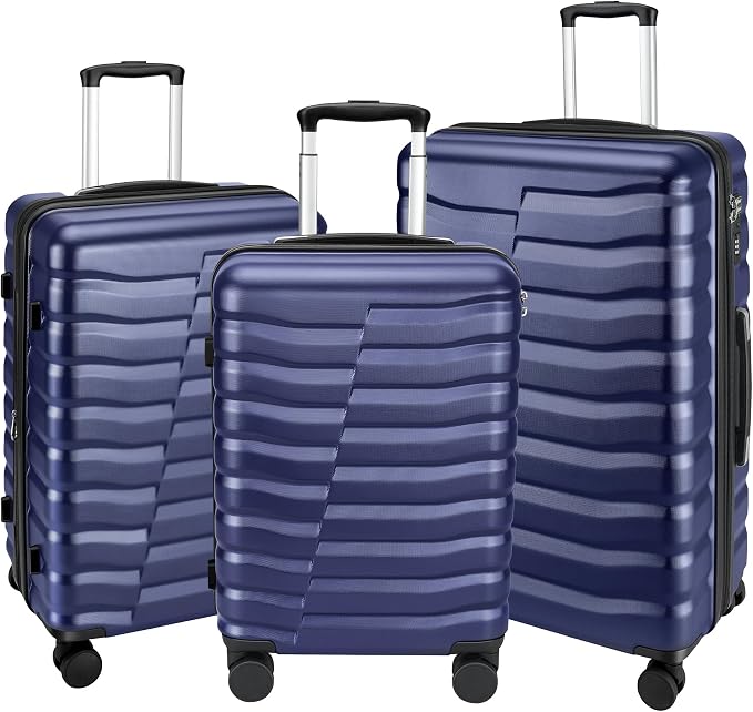 Lightweight Luggage with Spinner Wheels & YKK Zipper, 3-Piece Suitcase ABS+PC by WireHot