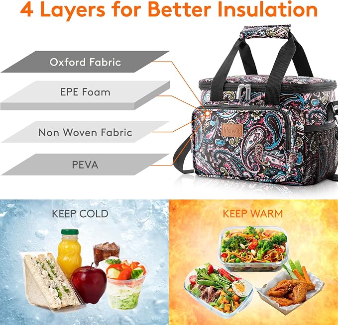 Lifewit Medium Lunch Bag Insulated Lunch Box Soft Cooler Cooling Tote - Image 2