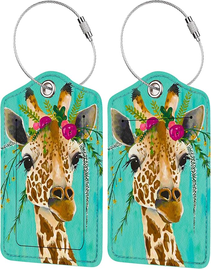 2 Pack Luggage Tag for Suitcase, Cute Unique Leather Bag Tags Identifiers by BestEioyo